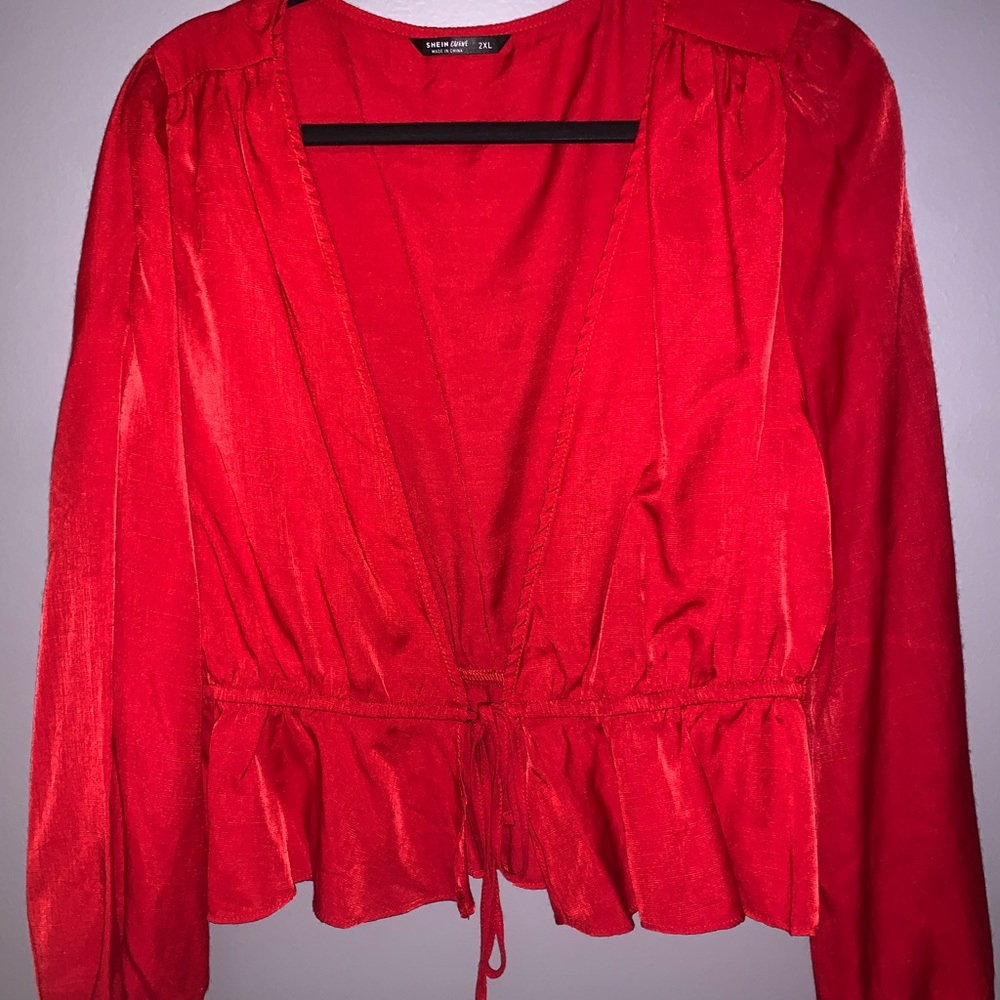 Red tie front top